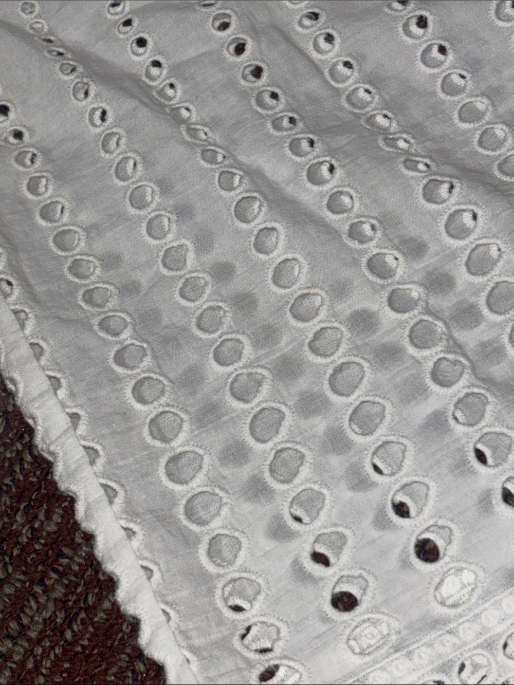 Sheer white palazzo pant tie waist relaxed fit Resortwear eyelet lace pant L - Picture 7 of 14